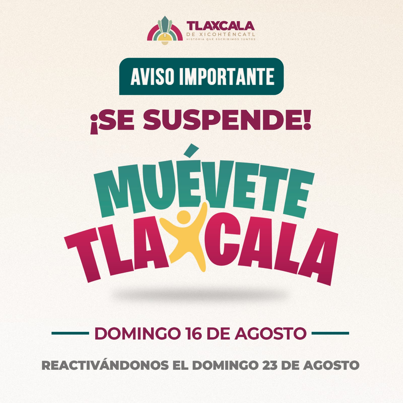 Suspende Ayuntamiento ‘Muévete Tlaxcala’ este domingo para dar paso al circuito running ‘una postal en movimiento’ 5k y 10k
